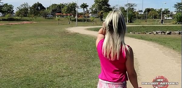  Hot blonde masturbates in park after getting all sweaty  FULL ON RED - MELODY ANTUNES